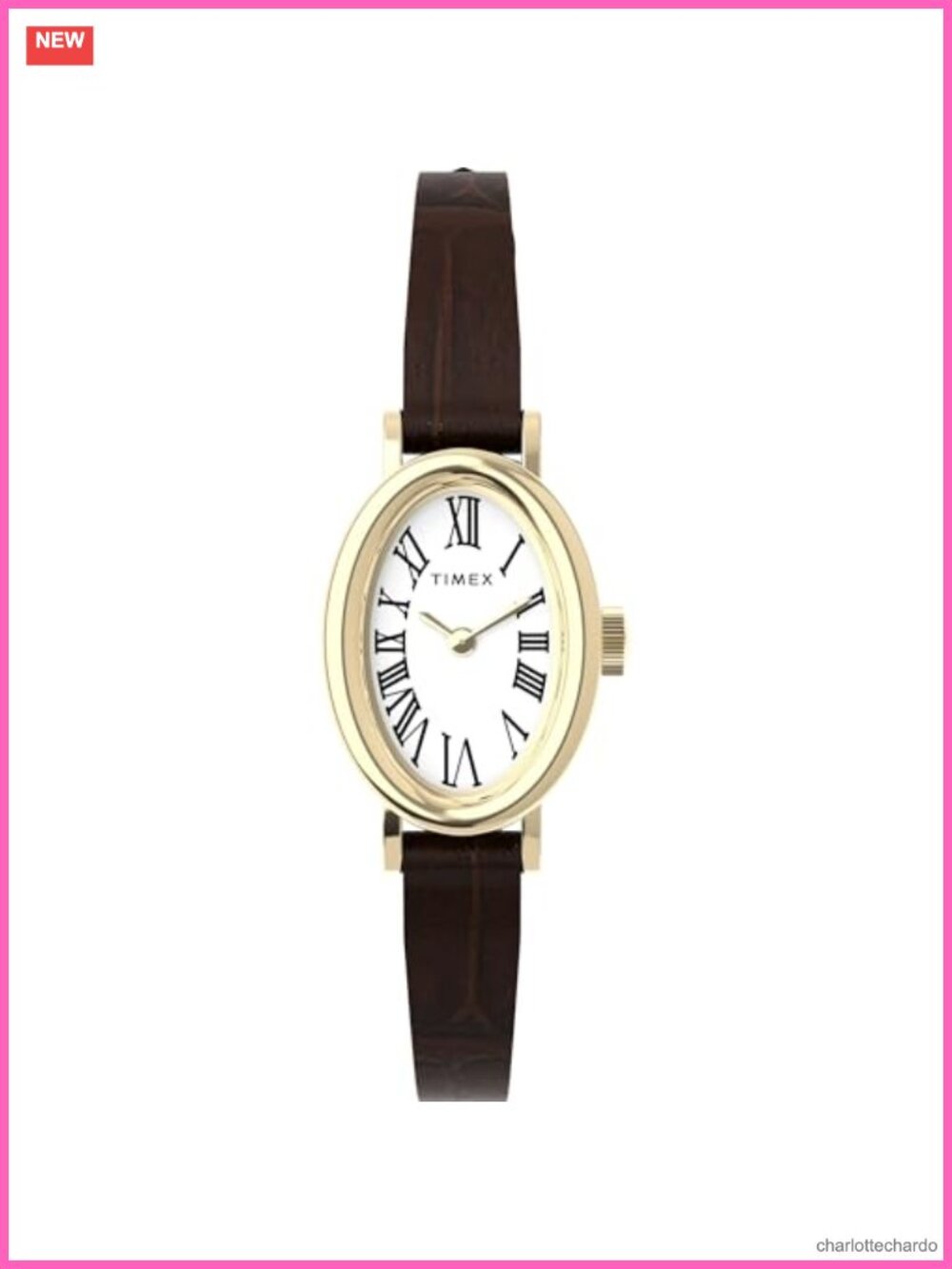 Timex Cavatina Gold-Tone Oval Watch Brown Two-Piece Strap Mineral Glass